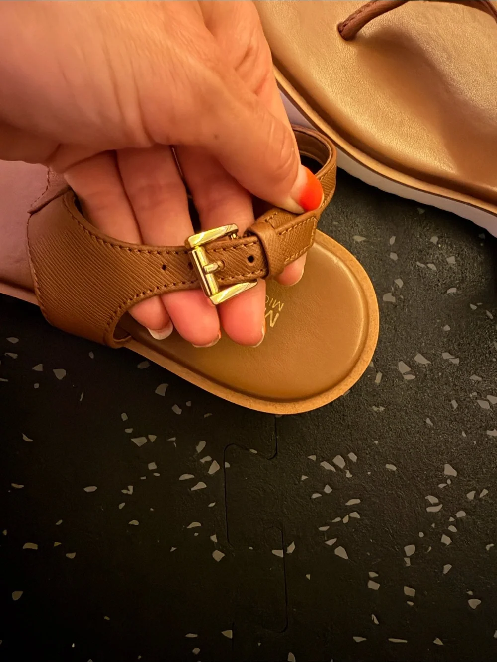 Michael Kors Tan Leather Slide Sandals